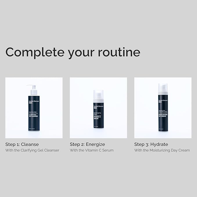 Nordisk Element Men’s Face Wash – Clarifying Gel Cleanser with Plum Extract | Daily Gentle Vegan Facial Wash for All Skin Types, Hydrating, Non-Stripping, Sulfate-Free, pH Balanced, 6.76 Fl Oz