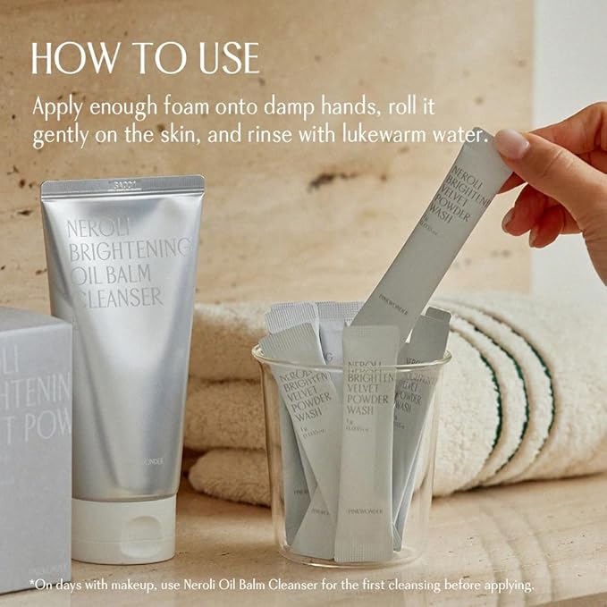 PINKWONDER Neroli Velvet Powder Wash (40EA), Neroli Extract and Enzyme Powder Face Cleansing, Mild Exfoliating, Hydrating and Glowing Skin, Travel Friendly, Korean Skincare