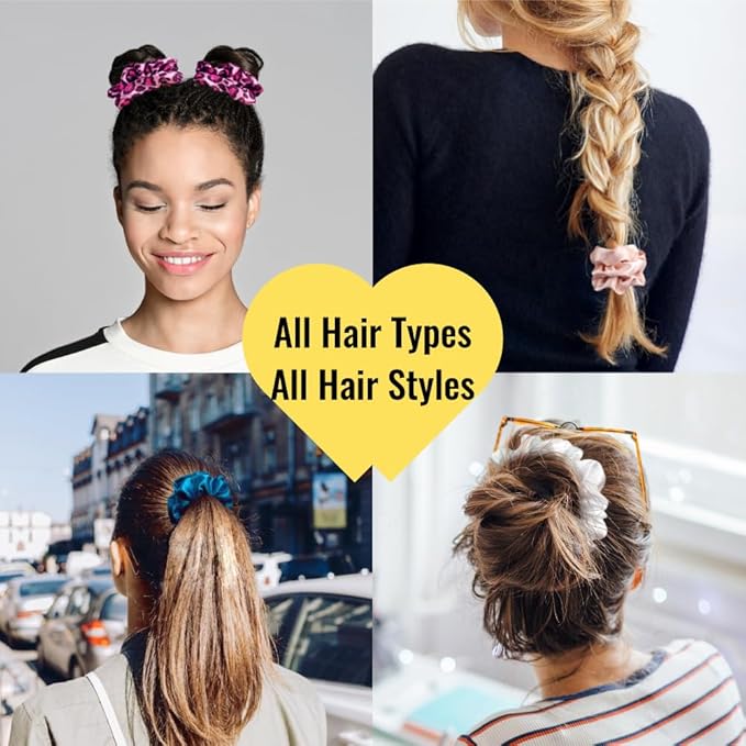 PARISBELLA Silky Satin Scrunchies For Women, Satin Hair Ties for Thick and Thin Hair, White Grey and Blue, Pack of 3