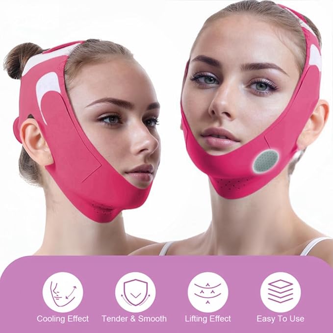 Graphene V-Line Mask Chin Up Mask V Shaped Face Mask Chin strap for sleeping,Jawline Shaper,red,Small
