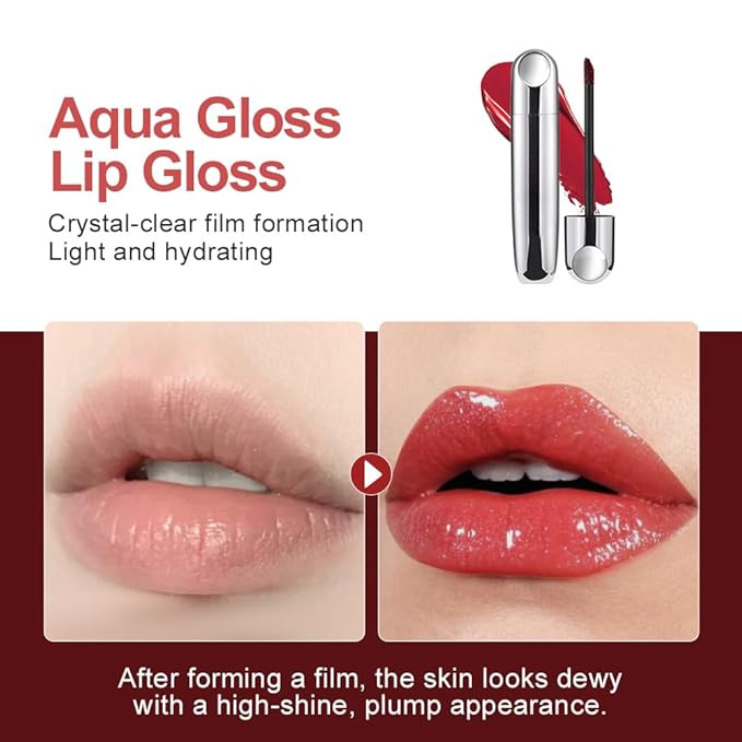 Mirror Shine Lip Gloss, Hydrating Airy Lip Tint, Lightweight Water-Gloss Finish, Moisturizing Crystal Film Lip Glaze, Clear Non-Sticky, Juicy Hydration for Plump, Non-Drying Lips-610#