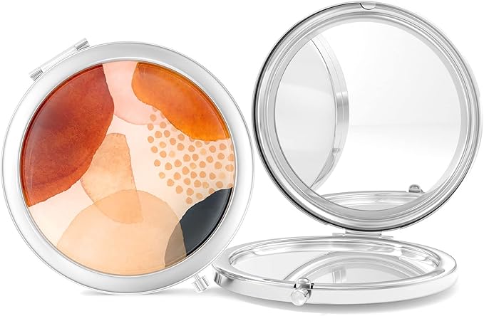 Nipichsha Compact Mirror, Pocket Travel Makeup Mirror, 2 - Sided 2X / 1X Magnification, Small Folding Portable Handhelds, 2.75 in Silver, Simple Abstract Art