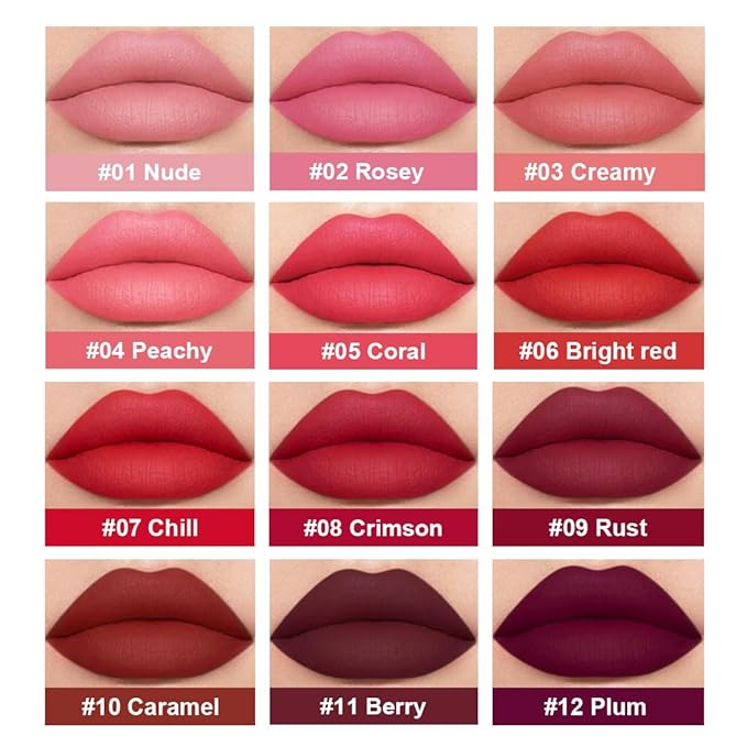 BestLand 6PCS Deep Red Liquid Lipstick Set, Matte Lip Gloss Long Lasting Waterproof, High Pigment Full Coverage Lip Color Collection with Crimson Wine Plum Dark Nude Shades for Bold Makeup