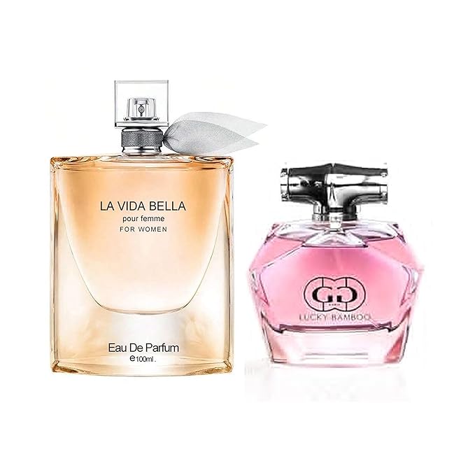 Women's Perfume La Vida Bella& Lucky Bamboo Combo Set Eau De Parfum Long Lasting Fragrance 3.4 Fl Oz Spray Each for Daily Used