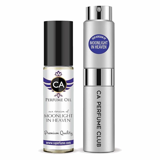 CA Perfume Duo Impression of Moonlight In Heaven For Women And Men Perfume Layering Set Long Lasting Travel Size EDP + Body Oil Roll-On Bottle 0.27 Fl Oz+0.33 Fl Oz