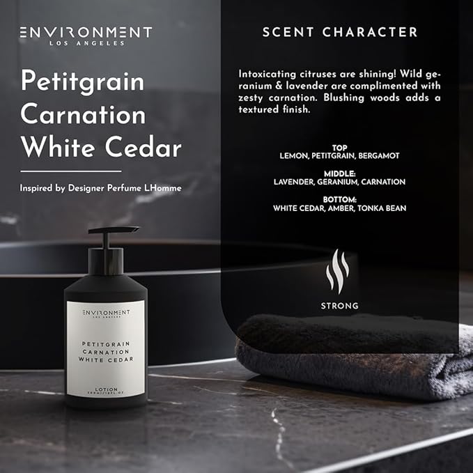 ENVIRONMENT Inspired by Designer Perfume DYPT, 300ml Luxury Scented Lotion (Petitgrain | Carnation | White Cedar) Bathroom Luxury, Men & Women High-End Body Lotion, Hand Cream, Dry Skin Treatment