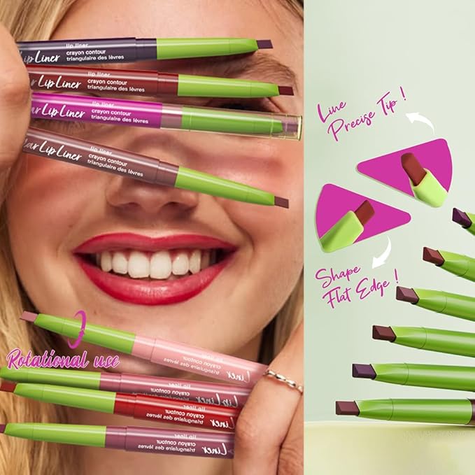 evpct Hot Pink Triangle Lip Liner Pencil Stick for Women, Retractable Lips Liner Pen Triangle Tip for Sculpting & Filling & Plumping, Longwear Lipliners Pencil, Vegan Cruelty Free Lip Filler Plumper