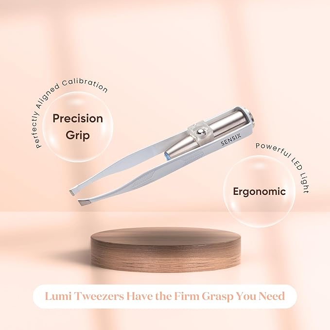 Slant Tip Lighted Tweezers for Eyebrows - Professional Fine Point with Light for Women - Eyebrow Plucker Precision Tweezers for Facial Hair