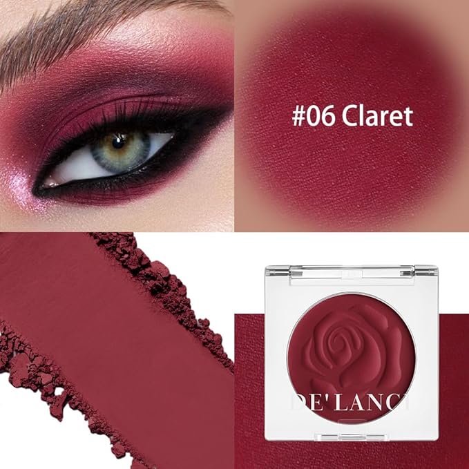 DE'LANCI Wine Red Eyeshadow Matte Single, Intense Color Claret Red Eyeshadow Palette, Pigmented Smooth Formula Dark Red Makeup for Girl and Women, for Eyes Face Body Paint Halloween SFX Gothic Makeup