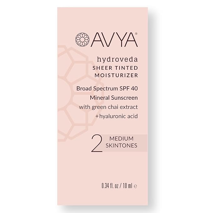 AVYA SPF 40 Sheer Tinted Moisturizer with Hyaluronic Acid & Green Chai – Advanced Ayurvedic Skincare Treatment for Balanced and Brighter Skin/Medium Skintones Shade #2 (0.34oz/10ml)