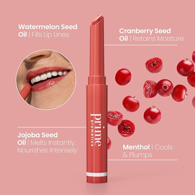 PRIME PROMETICS PrimeLip Plumping Lip Balm for Mature Women – 3-in-1 Lipstick, Gloss & Balm – Non-Stinging Lip Plumper – Smooths Lip Lines, Lightweight, Buildable Color (Velvet Rose)