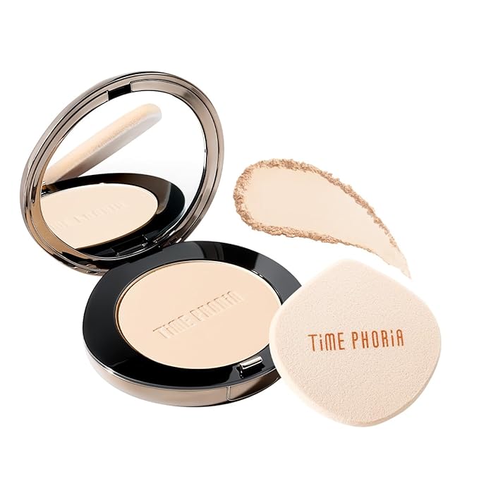 Timeless Optima Cover-Blur Skin Perfection Powder Foundation - Full Coverage, Blur Matte Finish, 16H Oil Control, Non-Comedogenic, with Double-Sided Applicator (00 Bare)