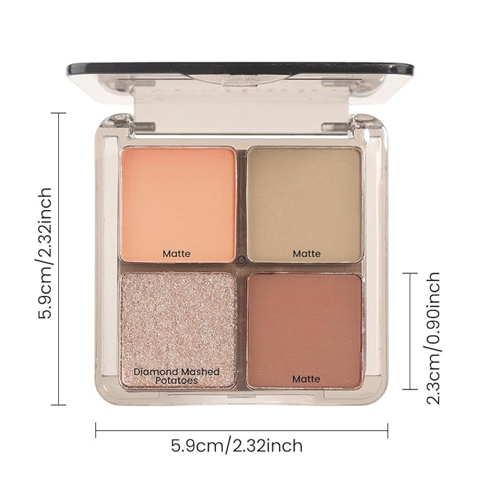 Eyeshadow Quads, Light Brown Glitter Eye Enhancers Eyeshadow Palette, Metallic and Shimmer Magic Eyeshadow, Velvety Pigmented Creamy Formula, Four Way Quad Eye Shadow Palette For Old Women