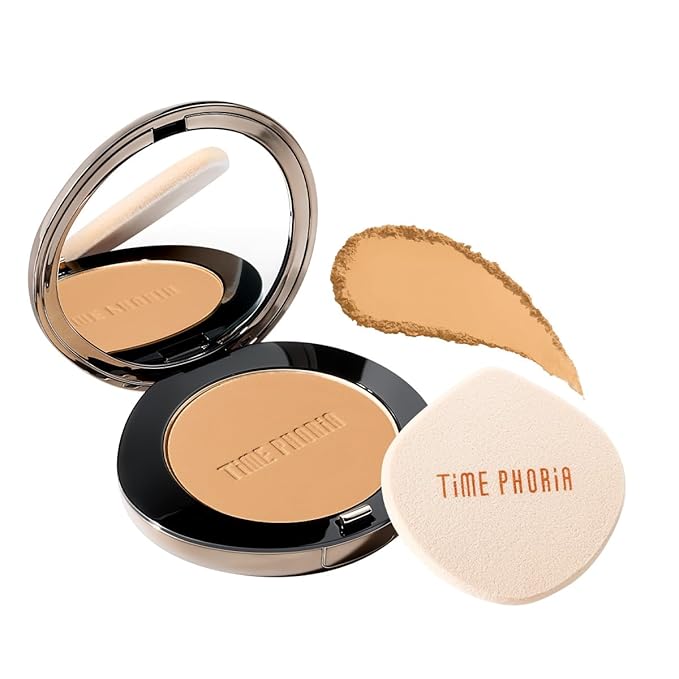 Timeless Optima Cover-Blur Skin Perfection Powder Foundation - Full Coverage, Blur Matte Finish, 16H Oil Control, Non-Comedogenic, with Double-Sided Applicator (04 Beige)