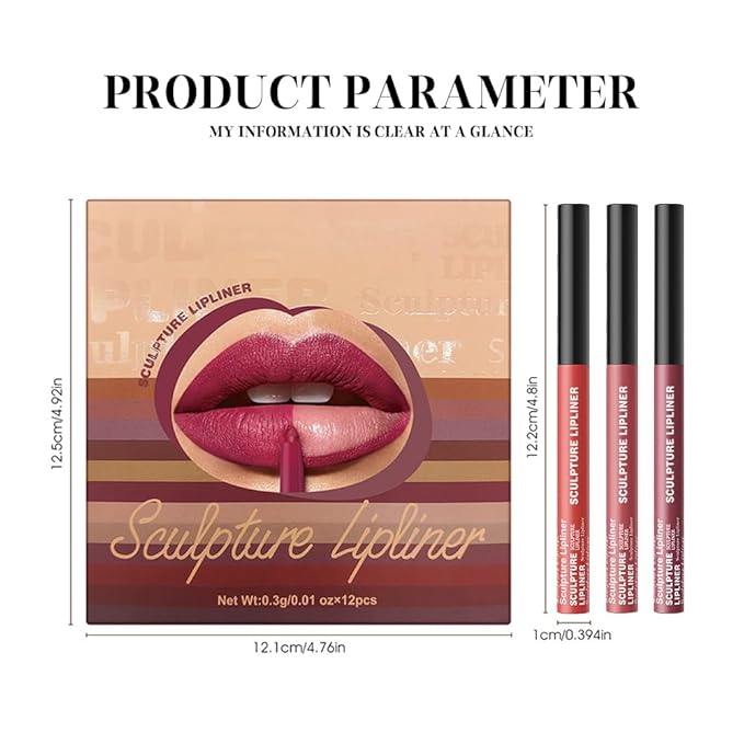 Matte Lip Liner Pencil Set, 12 Colors, Waterproof, Smudge-Proof, Long-Lasting, Semi-Glossy Finish for Defining, Contouring (3#, 3Count (Pack of 1))