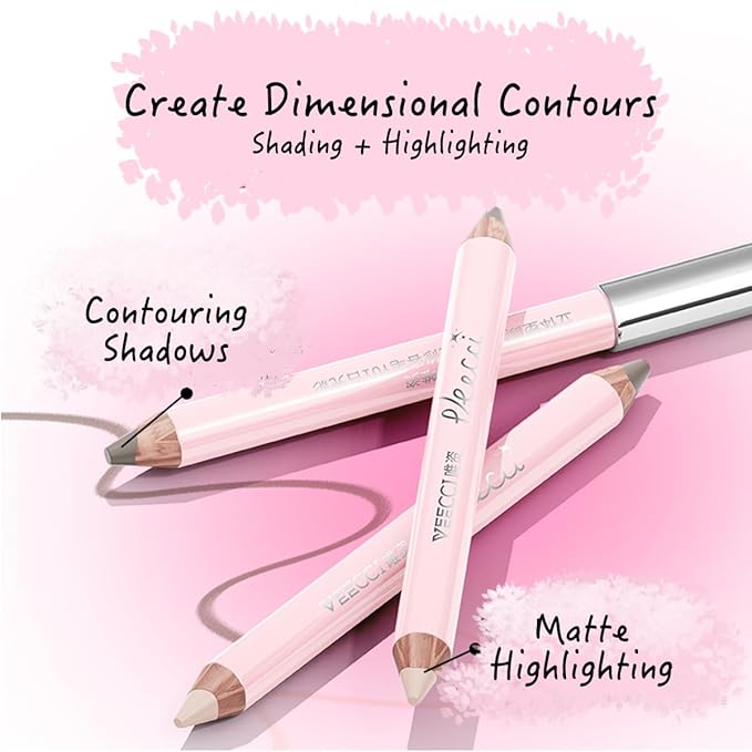 Dual-Ended Highlighter & Contour Stick - Matte, Waterproof, Long-Lasting Cream Bronzer & Luminizer Pencil for Effortless Makeup, Portable & Smudge-Proof (01Daylight)