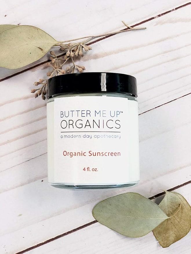 Butter Me Up Organics Natural Zinc Oxide Sunscreen SPF 45+, Reef-Safe, Non-Nano Mineral Sunblock, Water-Resistant with Shea Butter & Coconut Oil, Chemical-Free, Eco-Friendly, 4oz Jar
