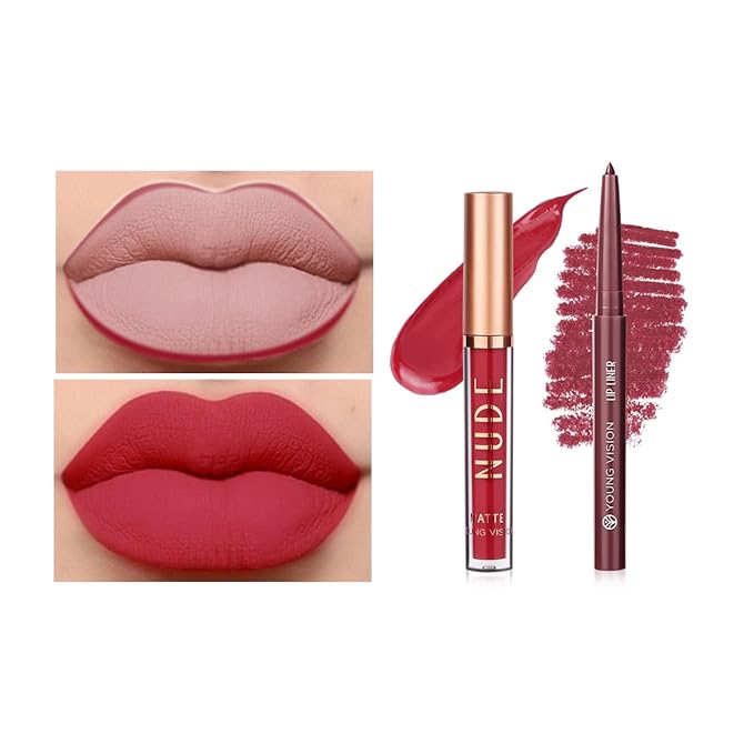 YOUNG VISION Liquid Lipstick & Lip liner Combo Set, Matte Lip Contour Kit - Durable, Waterproof, Kit de Labios Matte for Lasting Definition…