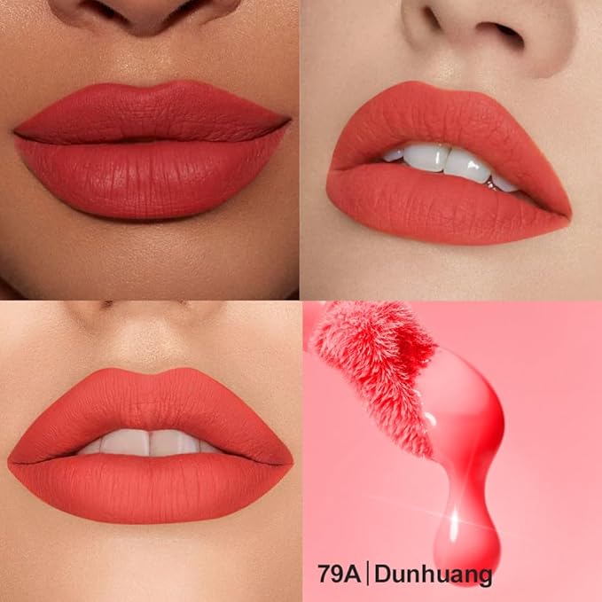 Matte Velvet Lip Stain, Lightweight Long-Lasting Lip Tint, Waterproof Non-Sticky Lip Color, Transfer-Proof Smudge-Proof Lip Stain, Cloud-Like Soft Blurring Texture with Misty Velvet Finish, Orange79A