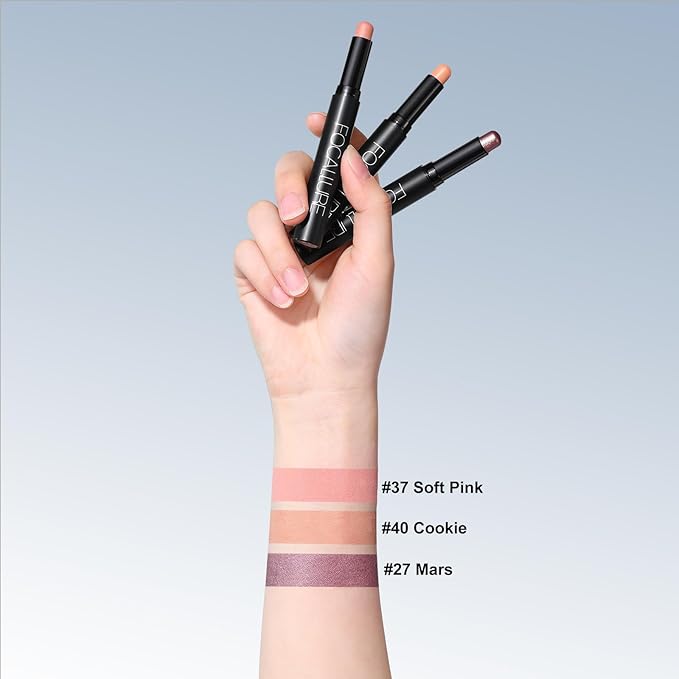 FOCALLURE 3PCS Cream Eyeshadow Stick Sets,Matte and Shimmer Eye Brightener, High Pigmented Crease-proof Pencil,Long Lasting Eye Shadow Highlighter Makeup,Sugar Noir