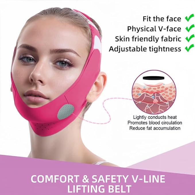 Graphene V-Line Mask Chin Up Mask V Shaped Face Mask Chin strap for sleeping,Jawline Shaper,red,Small