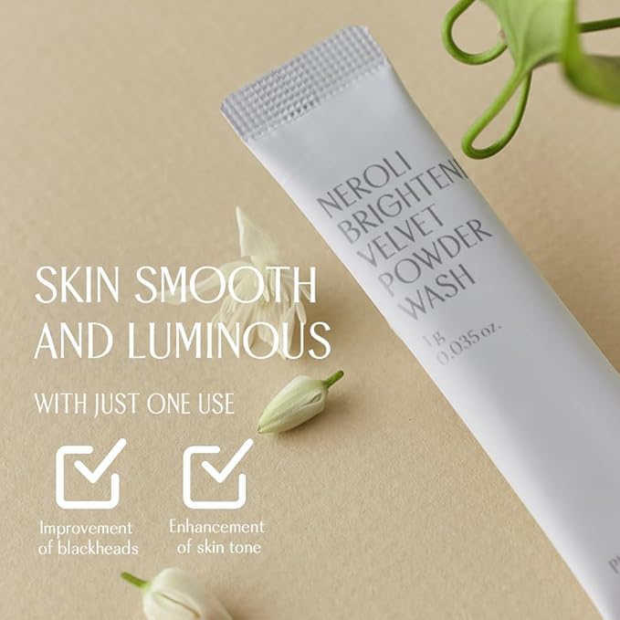 PINKWONDER Neroli Velvet Powder Wash (40EA), Neroli Extract and Enzyme Powder Face Cleansing, Mild Exfoliating, Hydrating and Glowing Skin, Travel Friendly, Korean Skincare