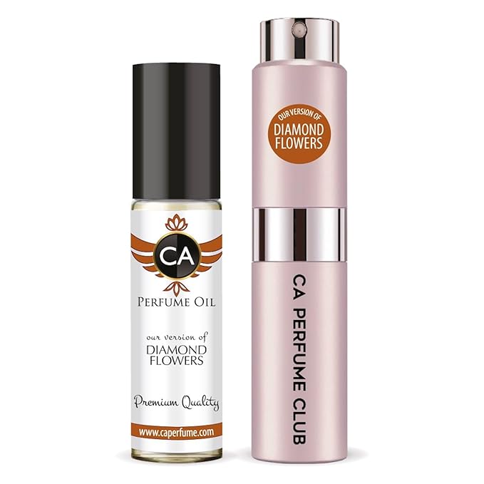 CA Perfume Duo Impression of Diamond Flowers For Women Perfume Layering Set Long Lasting Travel Size EDP + Body Oil Roll-On Bottle 0.27 Fl Oz+0.33 Fl Oz