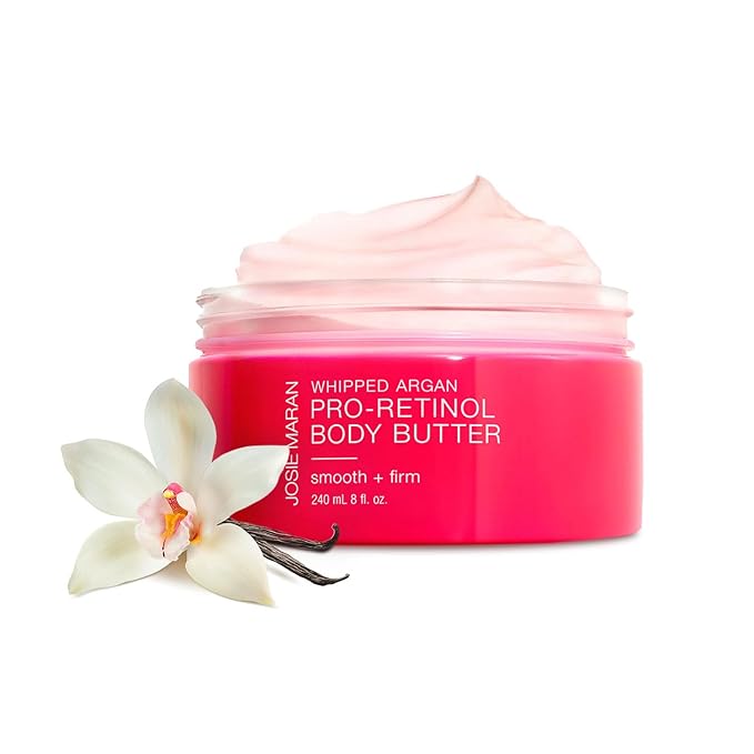Josie Maran Whipped Argan Pro-Retinol Body Butter - Ultra-Hydrating Retinol Body Cream with Air-Whipped 100% Pure Argan Oil - Smooth, Soothe & Improve the Look of Fine Lines - Vanilla Bean (8 Oz)