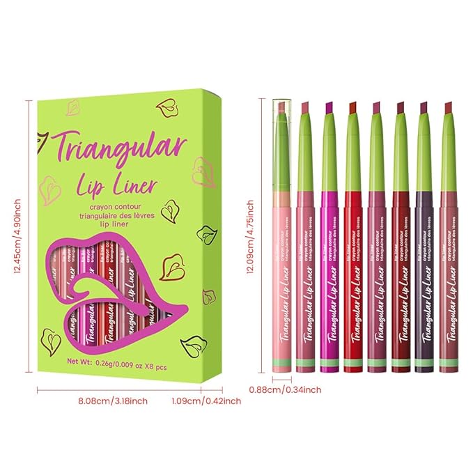 evpct 8Pcs Triangle Lip Liner Pencil Pack for Women, Retractable Lips Liners Pen Triangle Tip for Sculpting & Filling & Plumping, Longwear Lipliners Pencil, Vegan Cruelty Free Lip Filler Plumper Set