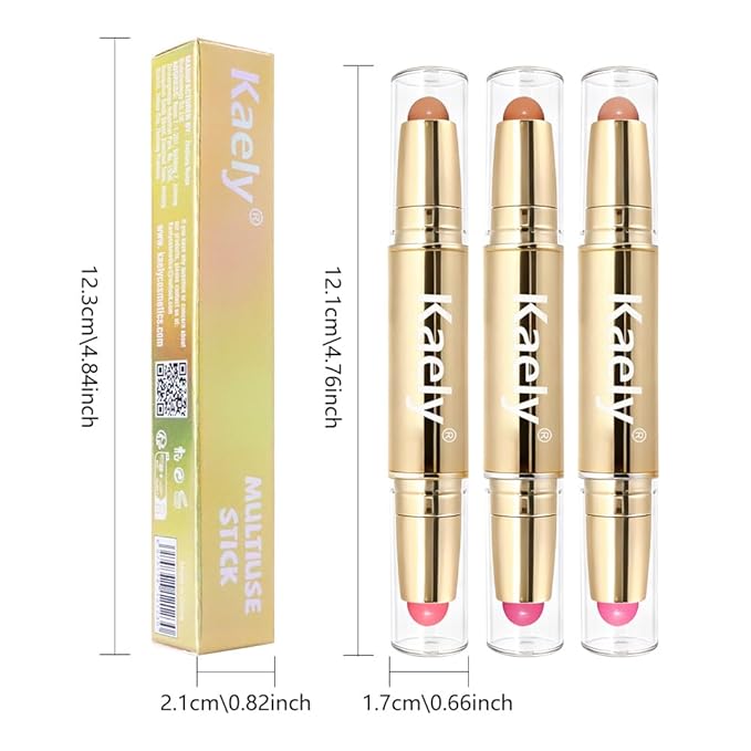 Kaely Contour Blush Multiuse Stick Makeup, Cream Bronzer Contouring Sticks Palette Face Make Up Set, Ultra-Creamy Radiant Finish Formula, Vegan & Cruelty-free, 3Pcs-01+02+03