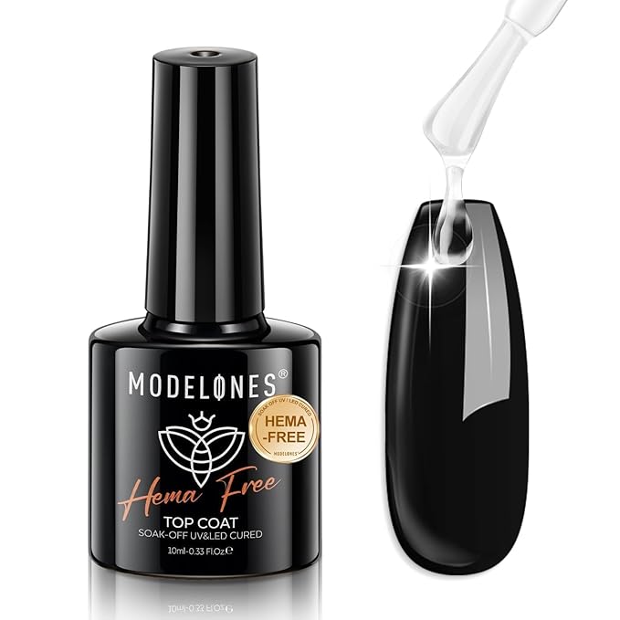 modelones Gel Nail Polish Top Coat, Hema-Free No Wipe Top Coat Hypoallergenic Gel Long Lasting Clear Glossy for Nails Protect, U V/LED Needed Home DIY Winter Manicure Gift for Girls Woman