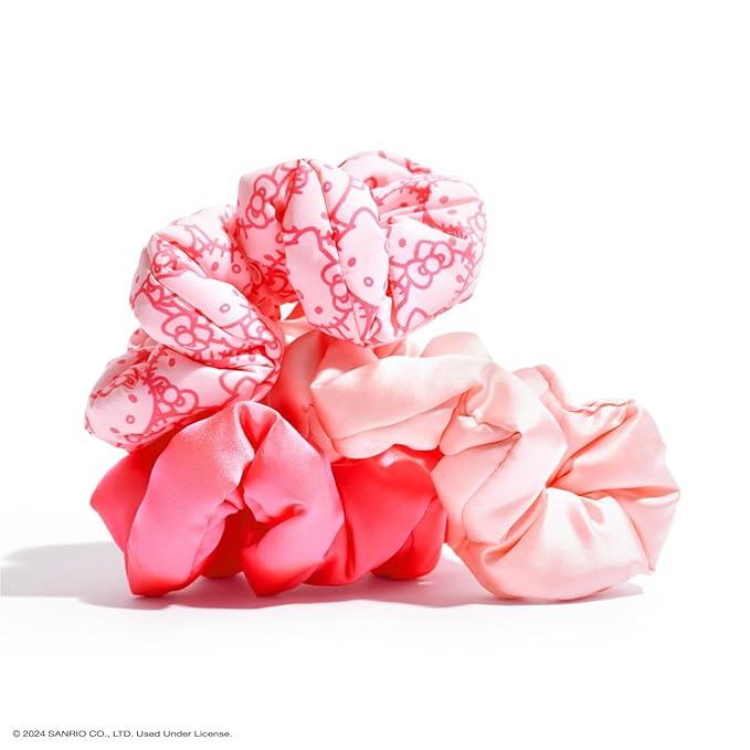 Hello Kitty x Kitsch Matte Satin Scrunchies for Women - No Crease Hair Ties No Damage | Scrunchies for All Hair Types | Stylish & Comfortable, For Ponytails & Buns | Ideal Gifts for Women - 3pcs