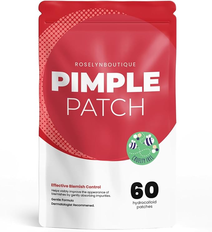ROSELYNBOUTIQUE Pimple Patches for Face (60Ct - 4 Sizes 8,10,12,14mm) - Hydrocolloid Acne Spot Patches Blemishes Pore Strips - Vegan Facial Korean Skin Care Products Cruelty-Free (60 Dots)