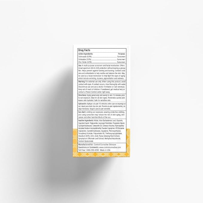 CONTROL CORRECTIVE Oil Free Sunscreen SPF 30 For Face & Neck, All Skin Types– Broad Spectrum UVA/UVB Protection + Lightweight Moisturizing Formula – 2.5 oz Non-Comedogenic