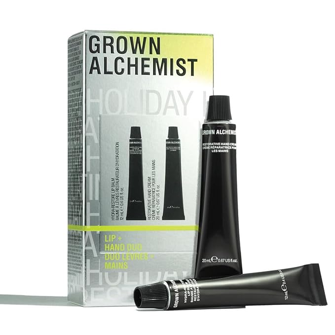 Grown Alchemist Lip + Hand Duo Kit, Limited Edition Guft & Value Pack: Hydra-Restore Lip Balm & Restorative Hand Cream 20 mL