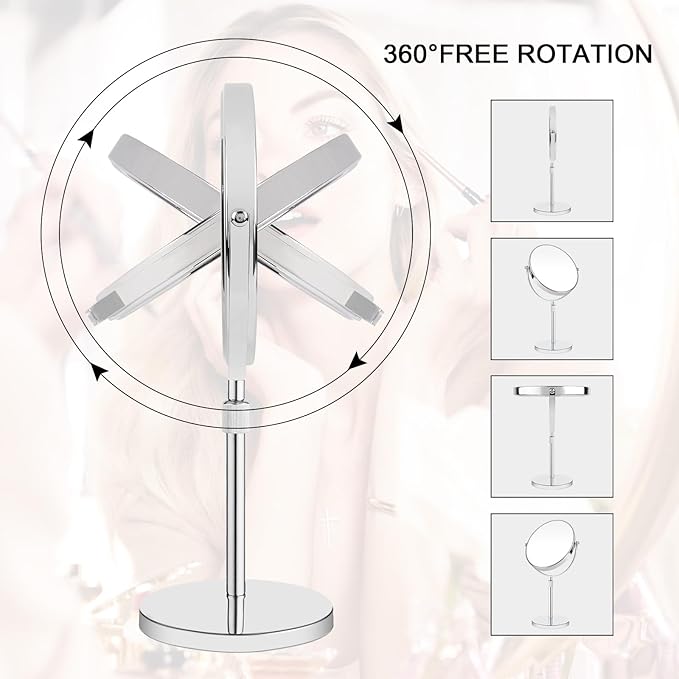 Nicesail 19 Inch Tall Makeup Mirror with 10X Magnification, Make up Mirror 8 Inch Double-Sided, Table Mirror with Pedestal for Shaving, Standing Mirror Height Adjustable Chrome Finish (8 Inch, 10X)
