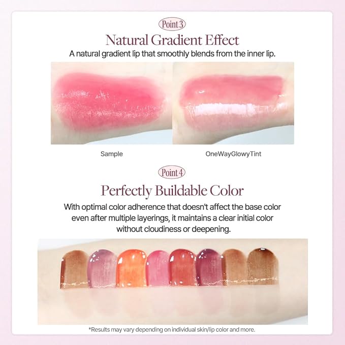 Heart Percent Dote On Mood One Way Glowy Tint, Glass-like High Shine Glossy Finish w/Long-Lasting Luminous Color Lip Stain for Glowy Look, #11.Dawn Mauve