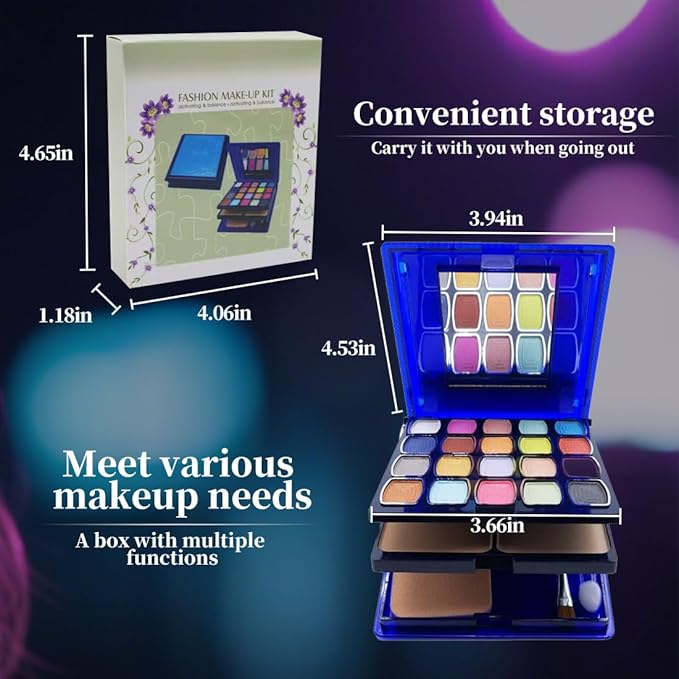 Badhare Eyeshadow Lipstick Blusher Makeup Box 20 Color Eyeshadow Palette 5 Lipstick 5 Blusher Set Full Face Makeup Kit with Cosmetic Mirror,Blush, Highlighter, Brushes & Sponge Personal Makeup Set