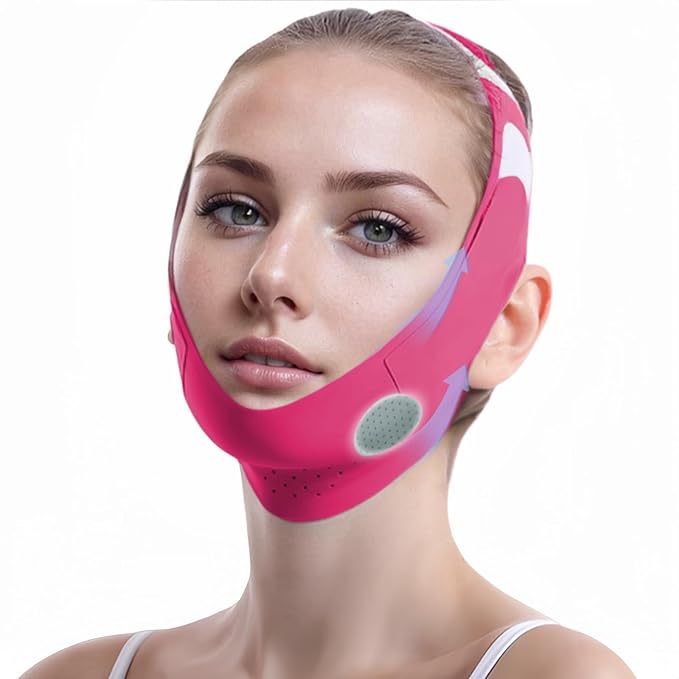Graphene V-Line Mask Chin Up Mask V Shaped Face Mask Chin strap for sleeping,Jawline Shaper,red,Small