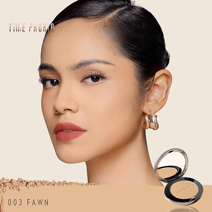 Timeless Optima Cover-Blur Skin Perfection Powder Foundation - Full Coverage, Blur Matte Finish, 16H Oil Control, Non-Comedogenic, with Double-Sided Applicator (03 Fawn)