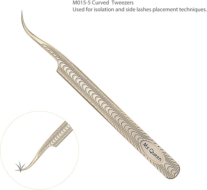 Ms.Queen Lash Tweezers for Eyelash Extension-Professional Lashing Tweezers for Mega Volume Mink Eyelashes Extensions Applying,Curved