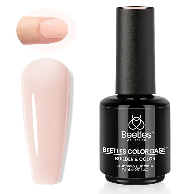 Beetles Rubber Base Gel Nail Polish, 1pcs 15ml Color Base Builder Neutral Nude Pink Gel Polish Base Coat Nail Strengthener for Nail Art Design, Soak Off UV LED light Needed