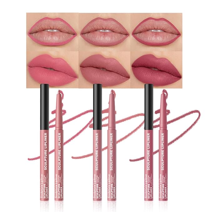 Matte Lip Liner Pencil Set, 12 Colors, Waterproof, Smudge-Proof, Long-Lasting, Semi-Glossy Finish for Defining, Contouring (2#, 3Count (Pack of 1))