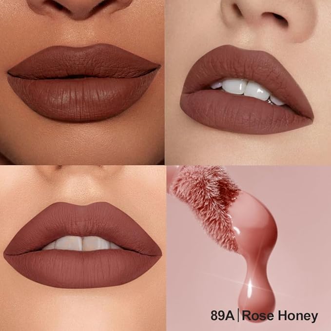 Matte Velvet Lip Stain, Long-Lasting Lip Tint, Waterproof Non-Sticky Lip Color, Transfer-Proof Smudge-Proof Lip Stain, Cloud-Like Soft Blurring Texture with Misty Velvet Finish, Rose Vine-89A