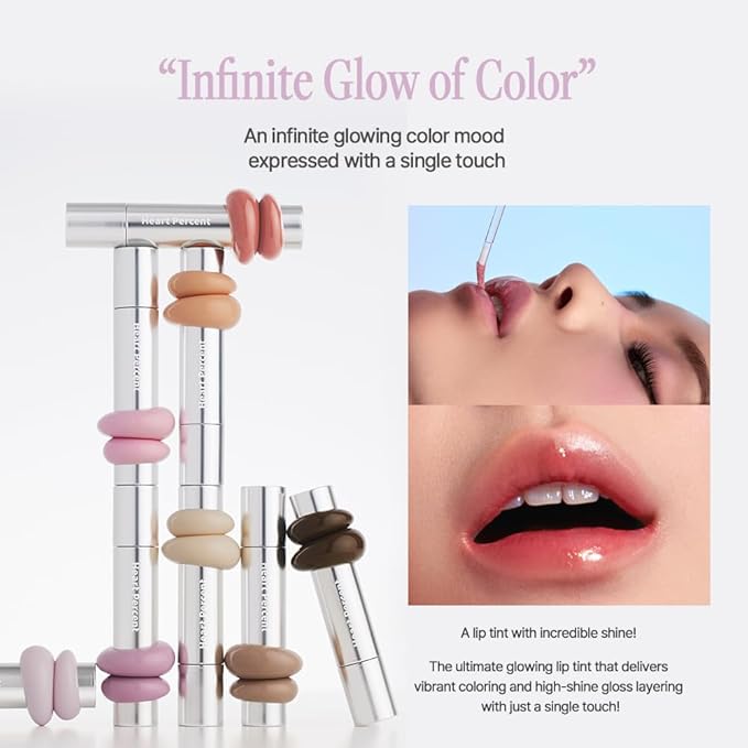 Heart Percent Dote On Mood One Way Glowy Tint, Glass-like High Shine Glossy Finish w/Long-Lasting Luminous Color Lip Stain for Glowy Look, #11.Dawn Mauve