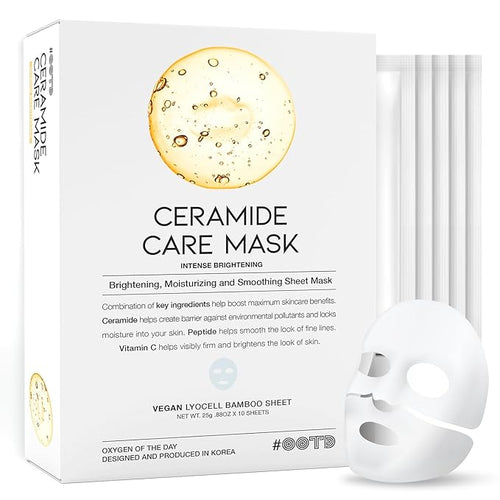 #OOTD Ceramide Brightening Sheet Mask For Face, Moisturizing, Anti Aging Ceramide, Peptide, Vitamin C, EVE Vegan 10EA