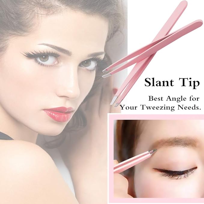 4" Curved Craft Scissors Stainless Steel Unisex Eyebrow Kit Eyebrow Scissors, Slant Tweezers And Eyebrow Brush for Eyebrow Eyelash Extensions Pink Set