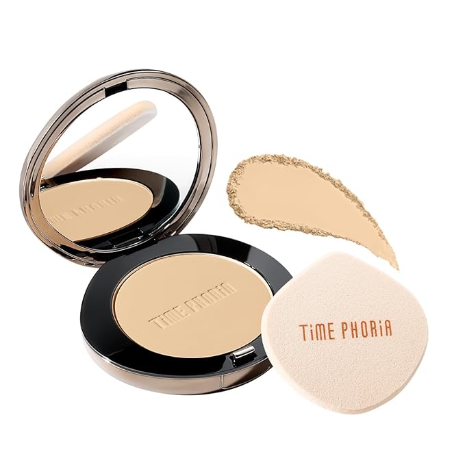 Timeless Optima Cover-Blur Skin Perfection Powder Foundation - Full Coverage, Blur Matte Finish, 16H Oil Control, Non-Comedogenic, with Double-Sided Applicator (02 Birch)