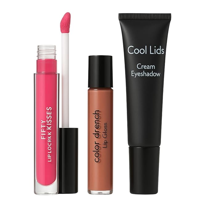 Melon Coral Liquid Lipstick + Marine Cream Eyeshadow + Bonus Hydrating Lip Gloss Random Shade | Smooth Satin Lip Color | Easy-Blend Cream Shadow | High-Shine Gloss | Makeup Bundle for Everyday Looks