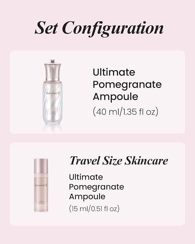 Sooryehan Ultimate Pomegranate Ampoule gift Set (55 ml/1.86 fl oz) - Skin Elasticity, Reduced Wrinkles & Skin Tone Improvement by LG Beauty. Collagen, Elastin, Vitamin C, Propolis,